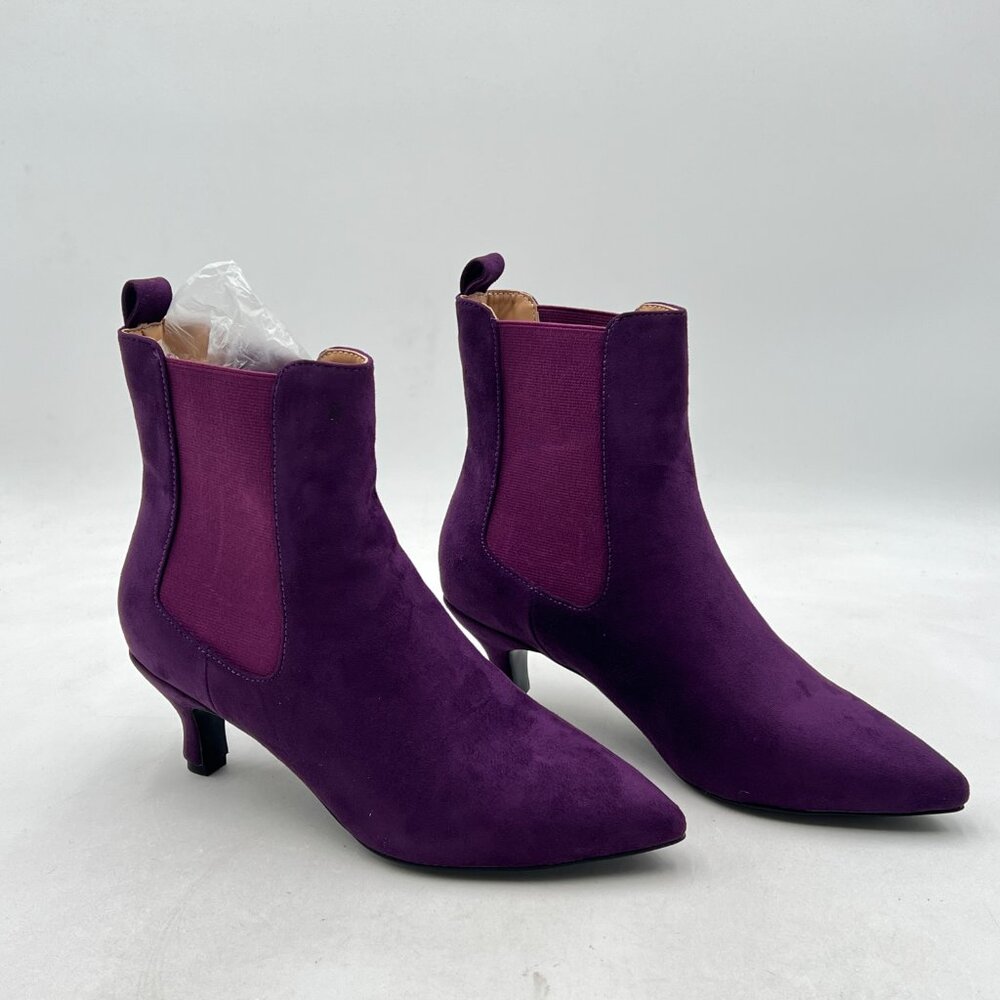 Purple Suede Women Stylish Pointed Toe Low Heel Ankle Boots Pull On Comfortable - Picture 3 of 7